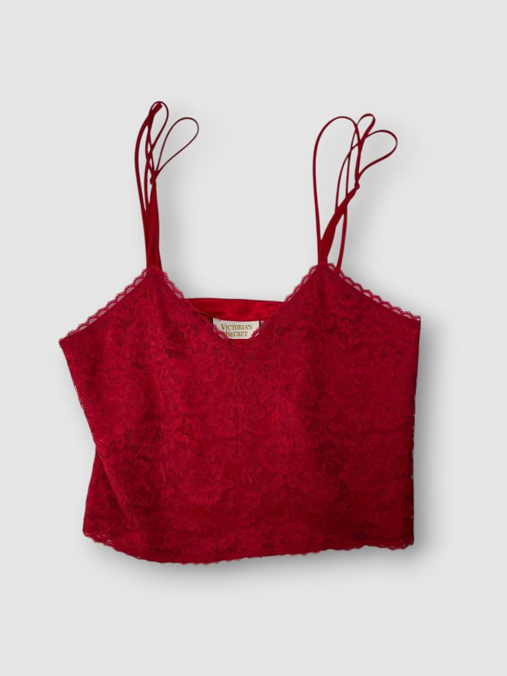 90s Vintage Victoria's Secret Red Lace Cami Top Gold Label Size Small